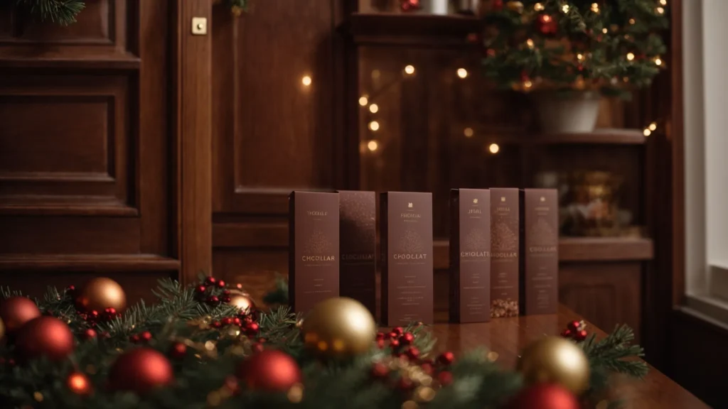 a delighted person unveils a row of vegan chocolate treats hidden behind the doors of a festive advent calendar.