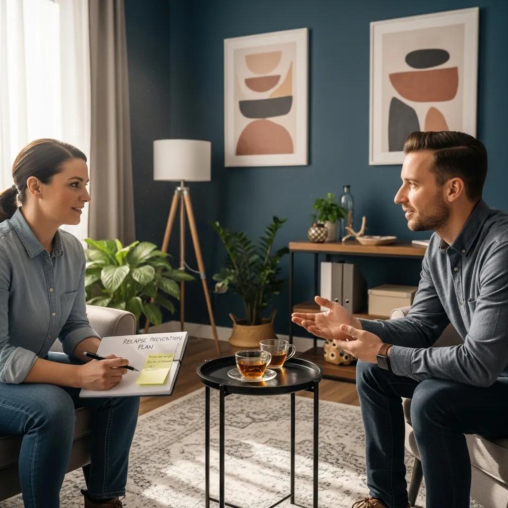 Individual therapy session highlighting aftercare planning and relapse prevention strategies