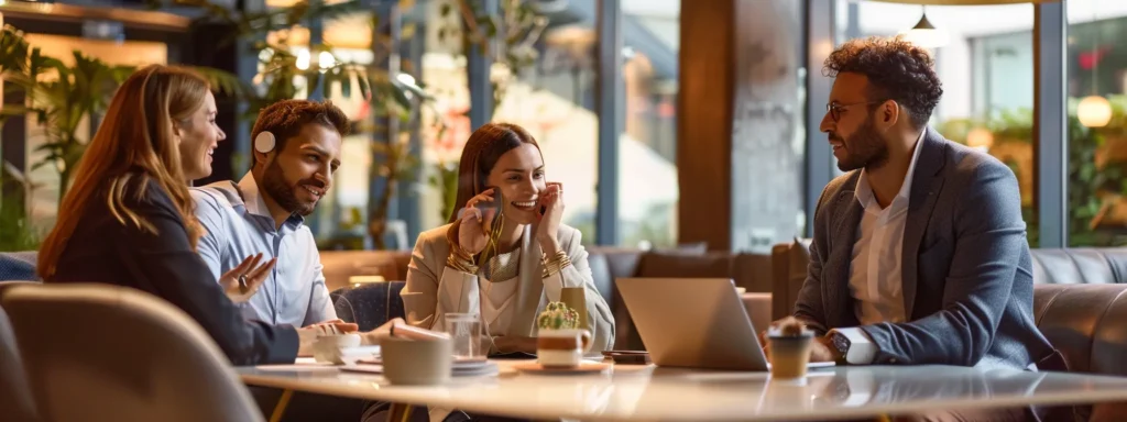 professional business people engaged in a lively discussion about the benefits of self-care blogs for busy parents.