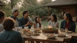 a serene family gathering celebrates the joy of giving and community.