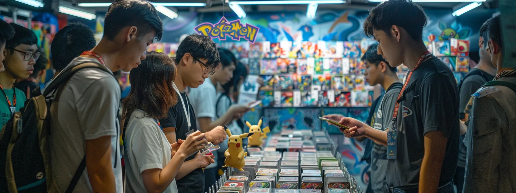 Acrylic Pokemon Card Display vs Wooden Pokemon Card Display: Which Offers Better Protection? 2 a group of professionals stands around a pokemon card display, deep in discussion about the best protection options for collectors.