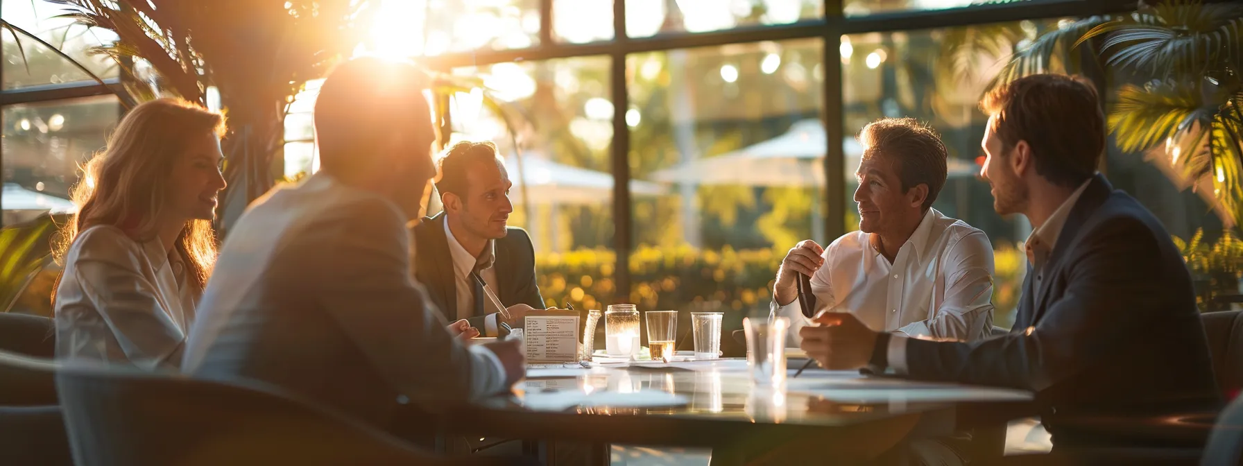 a group of business professionals engage in a focused discussion around a table, emphasizing effective pest control solutions in houston.